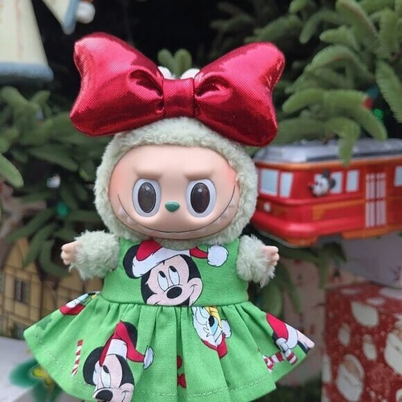 Labubu Holiday Christmas Santa Claus Custom Dress and Oversized Bow Outfit - Picture 5 of 5
